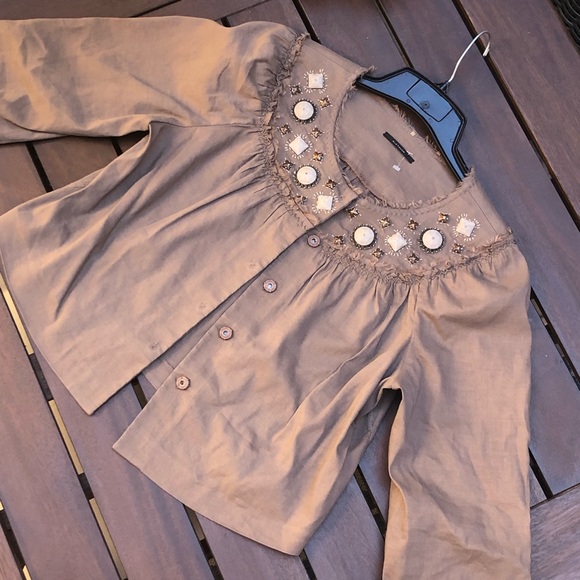 ELIE TAHARI Embellished Linen Top - Picture 1 of 8